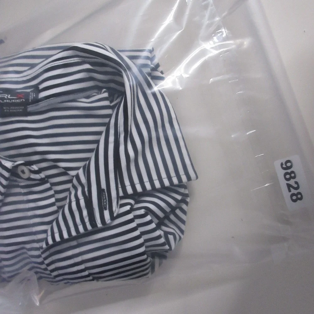 RLX Ralph Lauren Polo Shirt Men Large‎ Stripe Black White Performance Golf
